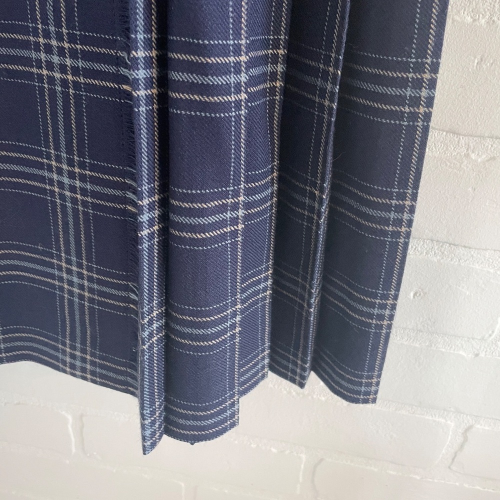 Vintage Wool Navy Plaid Midi Skirt - Picture 6 of 12